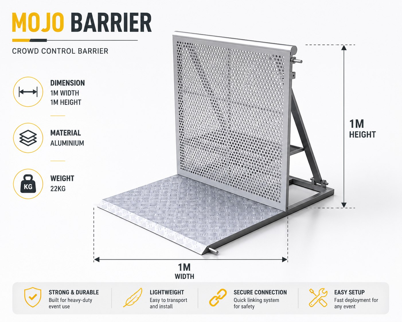 Illustrative Mojo front-of-stage barrier specifications